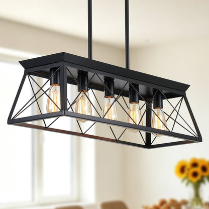 5-Light Farmhouse Chandeliers for Dining Room, Rustic Kitchen Island Lighting Pendant Light for Kitchen Dining Room Black(No Bulbs)