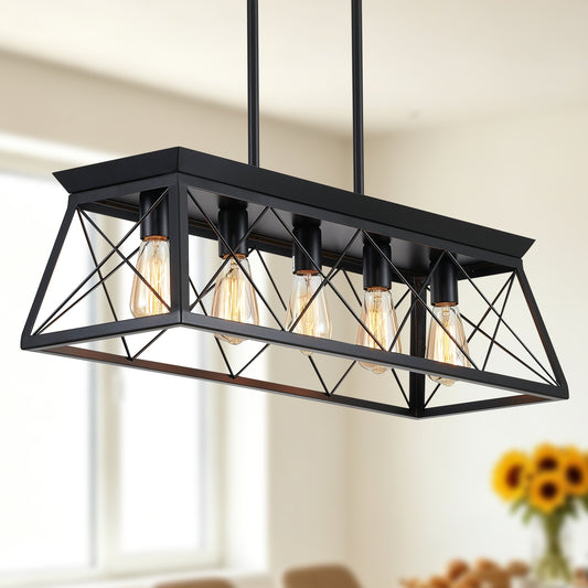 5-Light Farmhouse Chandeliers for Dining Room, Rustic Kitchen Island Lighting Pendant Light for Kitchen Dining Room Black(No Bulbs)