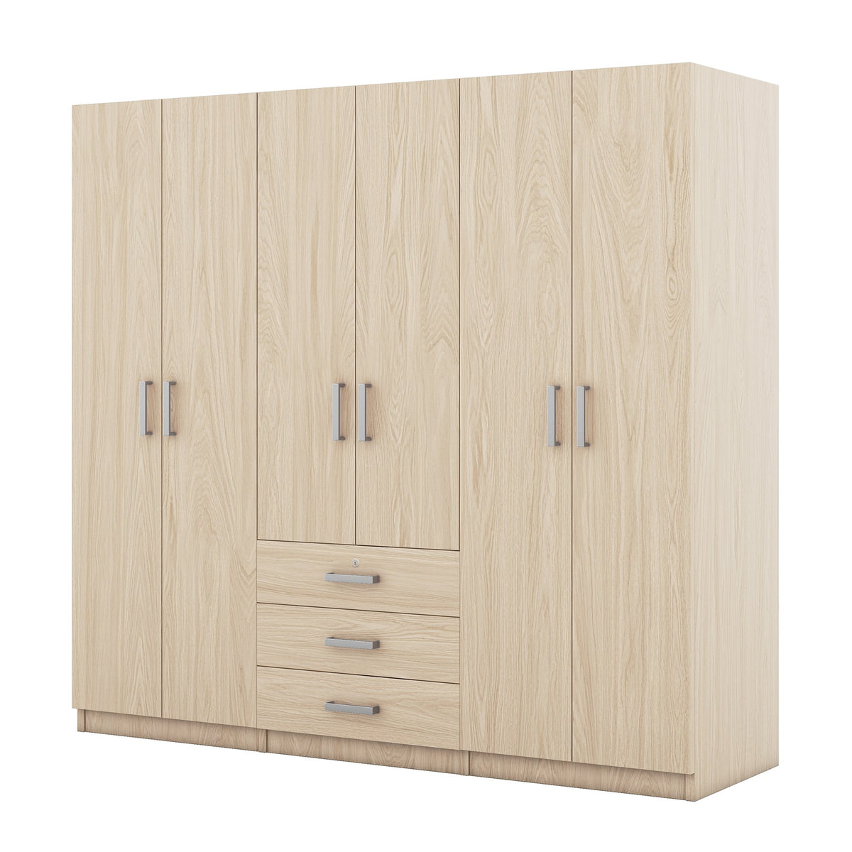 6-Doors Wooden Wardrobe Storage, with Big Drawers, Brown