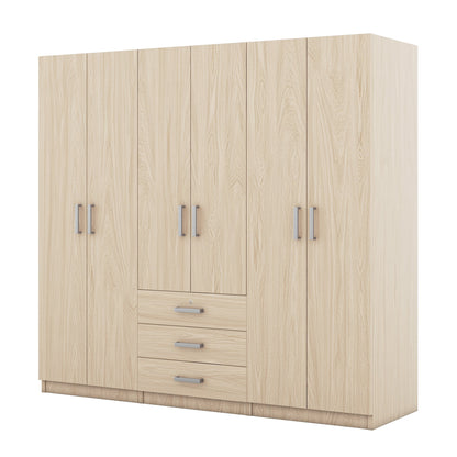6-Doors Wooden Wardrobe Storage, with Big Drawers, Brown