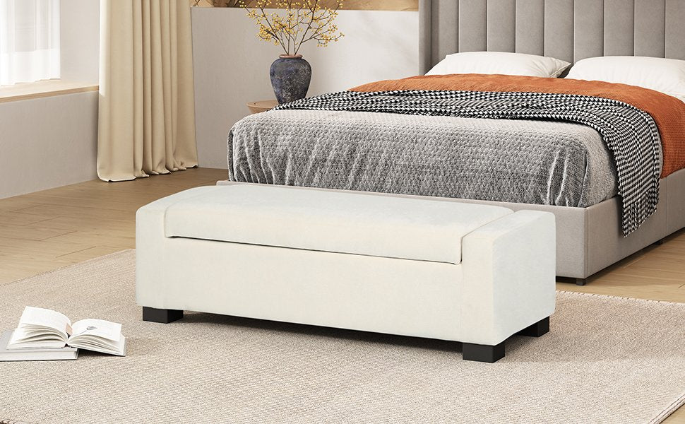 50" Ottoman Bench in Textured Fabric, Rectangular Design with Hinged Lid for Seating, Footrest, and Hidden Storage, Perfect, or Entryway