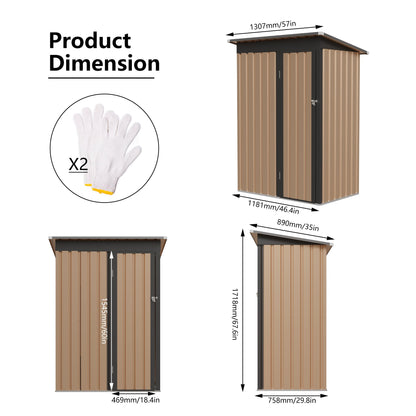4.27FT x2.42FT Metal Garden Shed 5 X 3 FT Pent Roof with Hinge Door