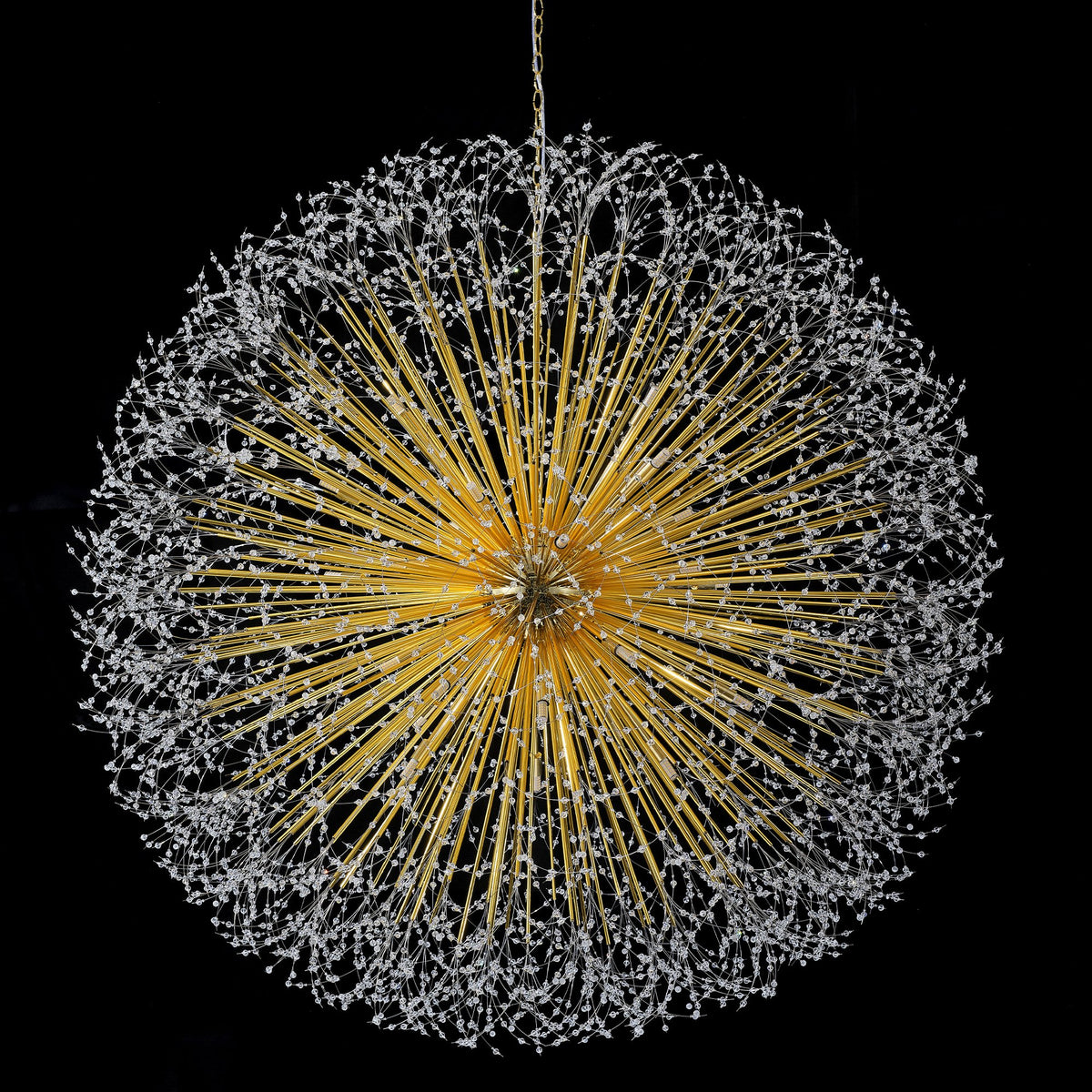 63-Inch Extra Large Dandelion Crystal Chandelier Gold Modern Light Fixture - Grand Firework Sputnik Chandelier for High Ceiling Living Room Foyer - Luxury Hanging Pendant 30 G9 LED Bulbs Included