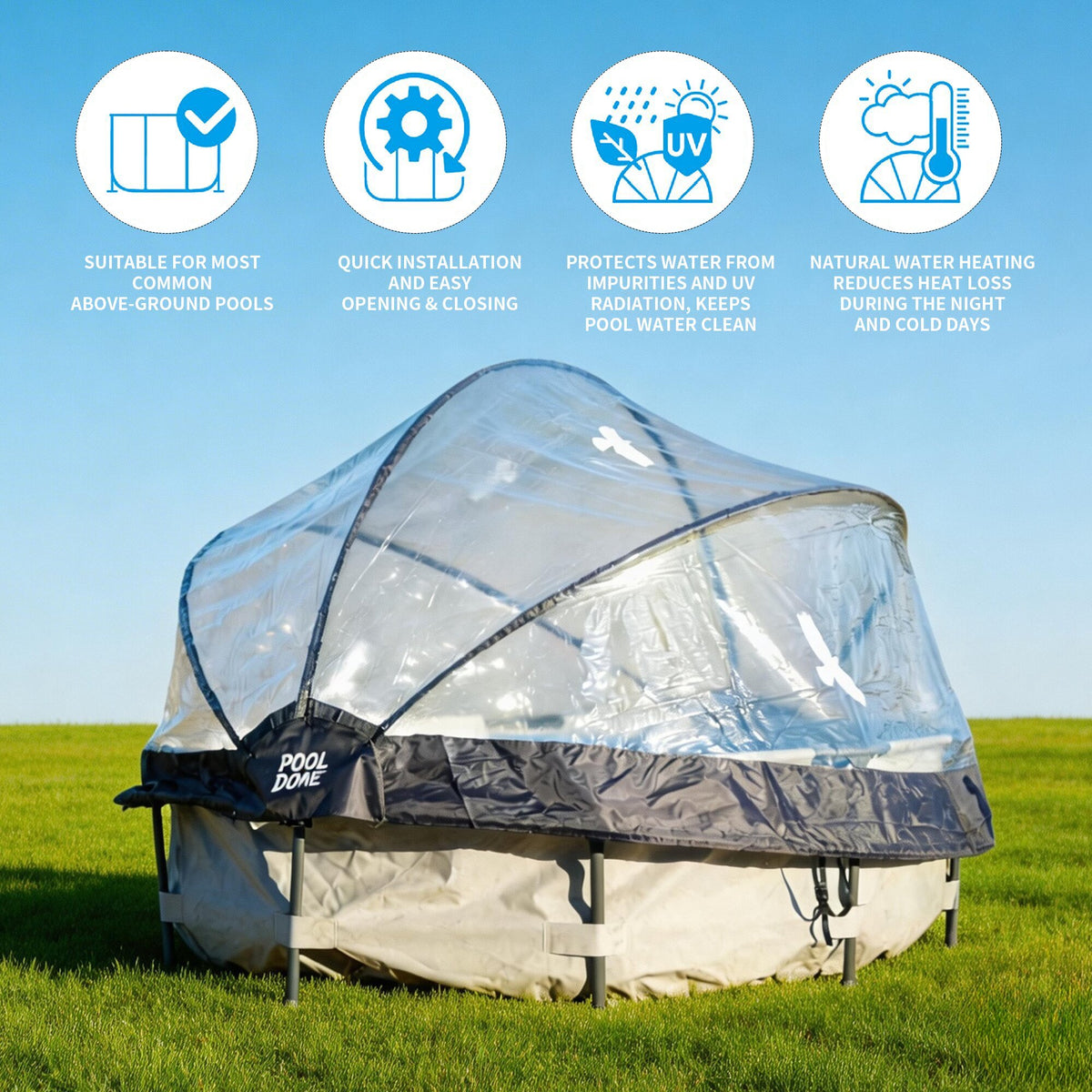 15 FT Round Multifunctional All Weather Cover Pool Dome Enclosure for Outdoor Pools, Compatible Clean & Warm Water, Suitable for 15 foot Round Frame Pools