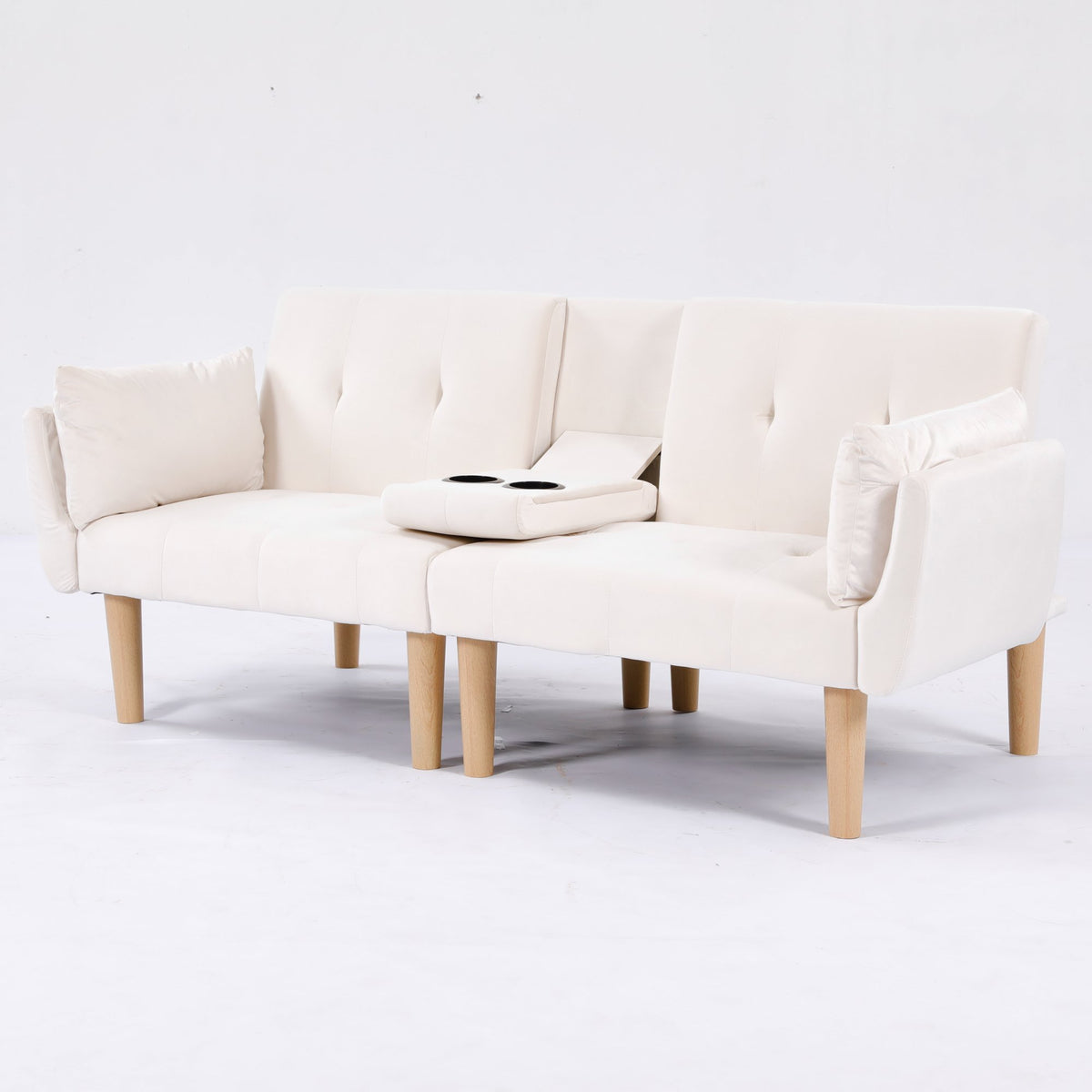72 Inch Foldable Beige Double Sofa, Soft Velvet Upholstery, Comfortable Leisure 2‑Person Couch for Living Room Apartment.