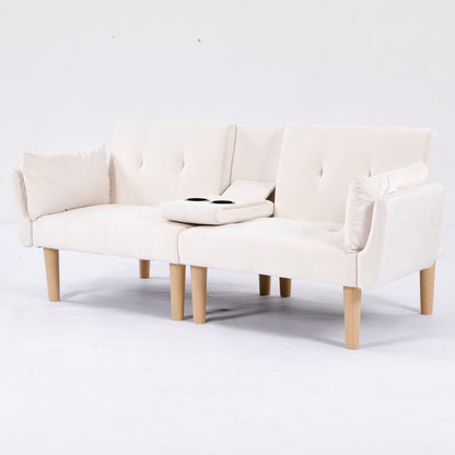 72 Inch Foldable Beige Double Sofa, Soft Velvet Upholstery, Comfortable Leisure 2‑Person Couch for Living Room Apartment.