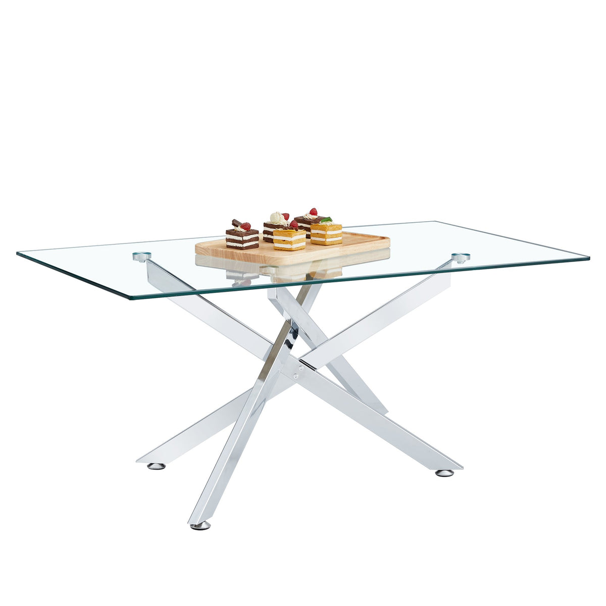 39.37" Rectangular Clear Tempered Glass Coffee Table, Stylish Design with Silver Chrome Plated Metal Legs