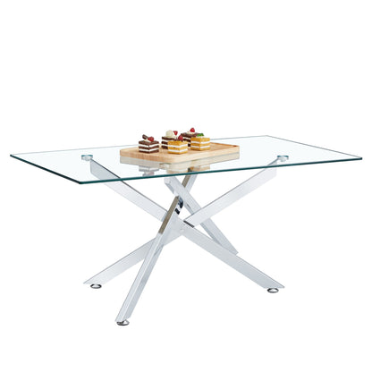 39.37" Rectangular Clear Tempered Glass Coffee Table, Stylish Design with Silver Chrome Plated Metal Legs