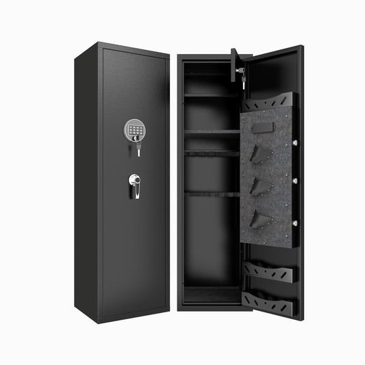 57" High Large Capacity Mechanical Gun Safe for Rifles & Handguns, Digital Password Lock, Built-In Independent Lock Box, Adjustable Shelves, Pre-Assembled No Assembly Required