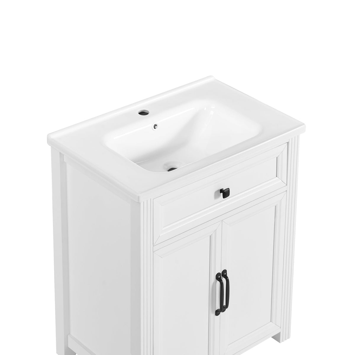 27.8" Modern Bathroom Vanity Set with Reinforced Legs & Painted Surface, Mid-Century Freestanding Bathroom Vanity Sink with Storage, High-end Restroom Vanity Cabinet with Flip-top Drawer&Metal Handles