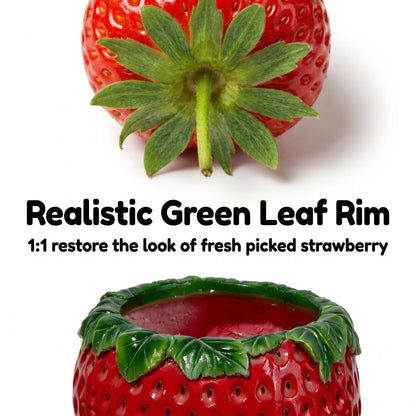 15'' tall Strawberry Shaped Planter Pot, Cute Fruit Decorative Flower Vase, Weather Resistant Outdoor Garden Planter for Patio Porch Yard Lawn Entryway Home Tabletop Decor