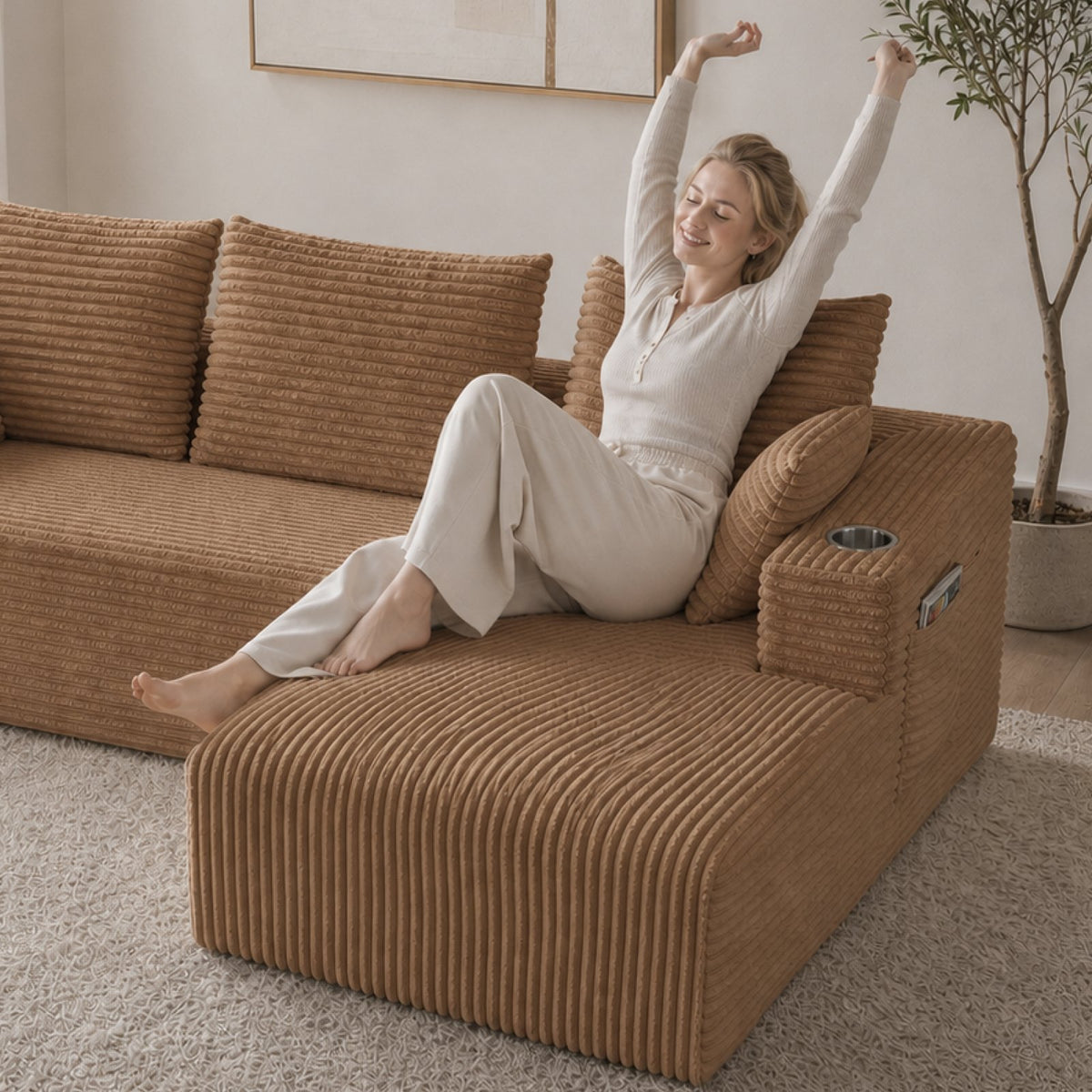 95''modular combination sofa with L-shaped lounge chair, four seater boneless design
