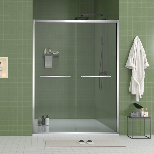 56-60'x70" Aluminum Frame Double Sliding Shower Door, Bypass Bathroom Sliding Door with Premium 5/16" Clear Tempered Glass