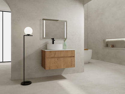 32(31-1/2") Inch Wall-Mounted Bathroom Vanity with Ceramic Art Sink and Countertop Flat Plate, 2-Soft Close Doors and 1-Drawer, KD-Packing, Plywood - BAB3098MOWH