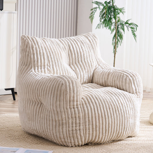 010-Soft Fluffy Corduroy Fabric Bean Bag Chair Filled With Memory Sponge, Beige
