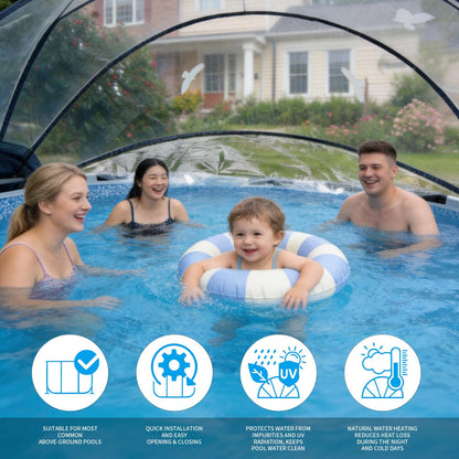 15 FT Round Multifunctional All Weather Cover Pool Dome Enclosure for Outdoor Pools, Compatible Clean & Warm Water, Suitable for 15 foot Round Frame Pools