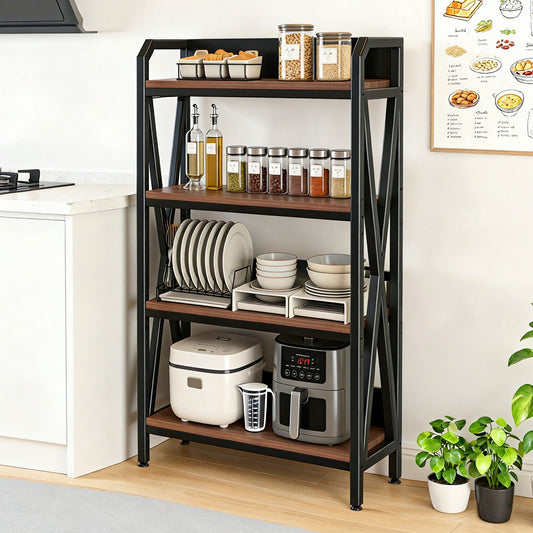 56.30'' Bakers Rack 4-Level Storage Shelves Metal and Wooden Kitchen Shelves, Kitchen Organizers and Storage, for Garage, Pantry, Closet