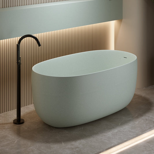 47'' Freestanding Bathtub Resin Stone Soaking Bathtub Solid Surface Modern Tubs with Overflow and Pop-up Drain