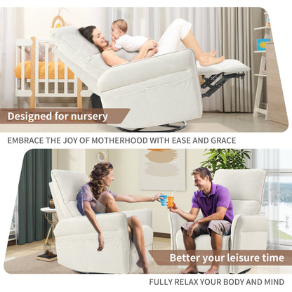 360° Swivel Rocker Recliner Chair, Swivel Nursery Rocking Chair w/Pull Ring, Glider Chair, Modern Rocking Swivel Recliner Chair