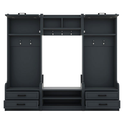 4-in-1 Detachable Hall Tree with Storage and 7 Hooks, Multiple Functions Hallway Coat Rack with Storage Drawers and Cabinet