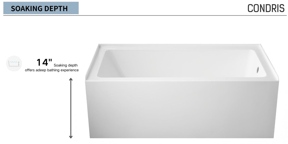 60" x 36" Alcove Bathtub, Acrylic Soaking Tub with Ergonomic Backrest, Anti-Slip Base, Left Drain, Glossy White