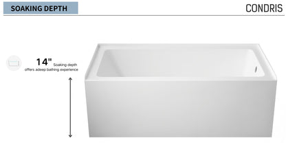 60" x 36" Alcove Bathtub, Acrylic Soaking Tub with Ergonomic Backrest, Anti-Slip Base, Left Drain, Glossy White