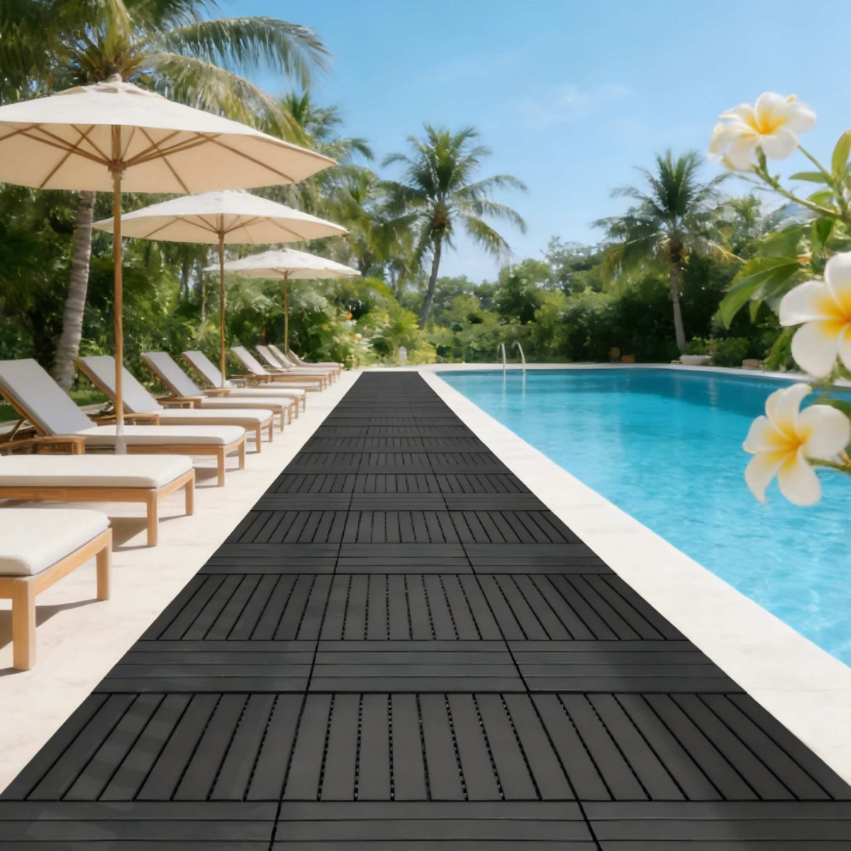 22 pieces of dark gray outdoor terrace deck tiles, DIY interlocking decking floor tiles, easy to install patio tiles, suitable for indoor and outdoor balcony backyard poolside DARK GRAY