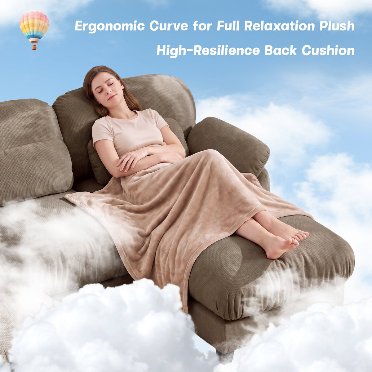 2 Seater L-Shaped Cloud Feel Sofa with Removable Ottoman, Cozy Chenille Modular Couch Set, Deep Seat Free Combination Furniture for Small Living Room, Brown