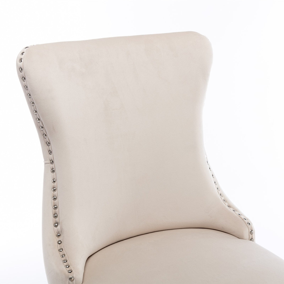 A&A Furniture, Upholstered Wing-Back Dining Chair with Backstitching Nailhead Trim and Solid Wood Legs, Set of 2, Beige, SW8809BG, KD