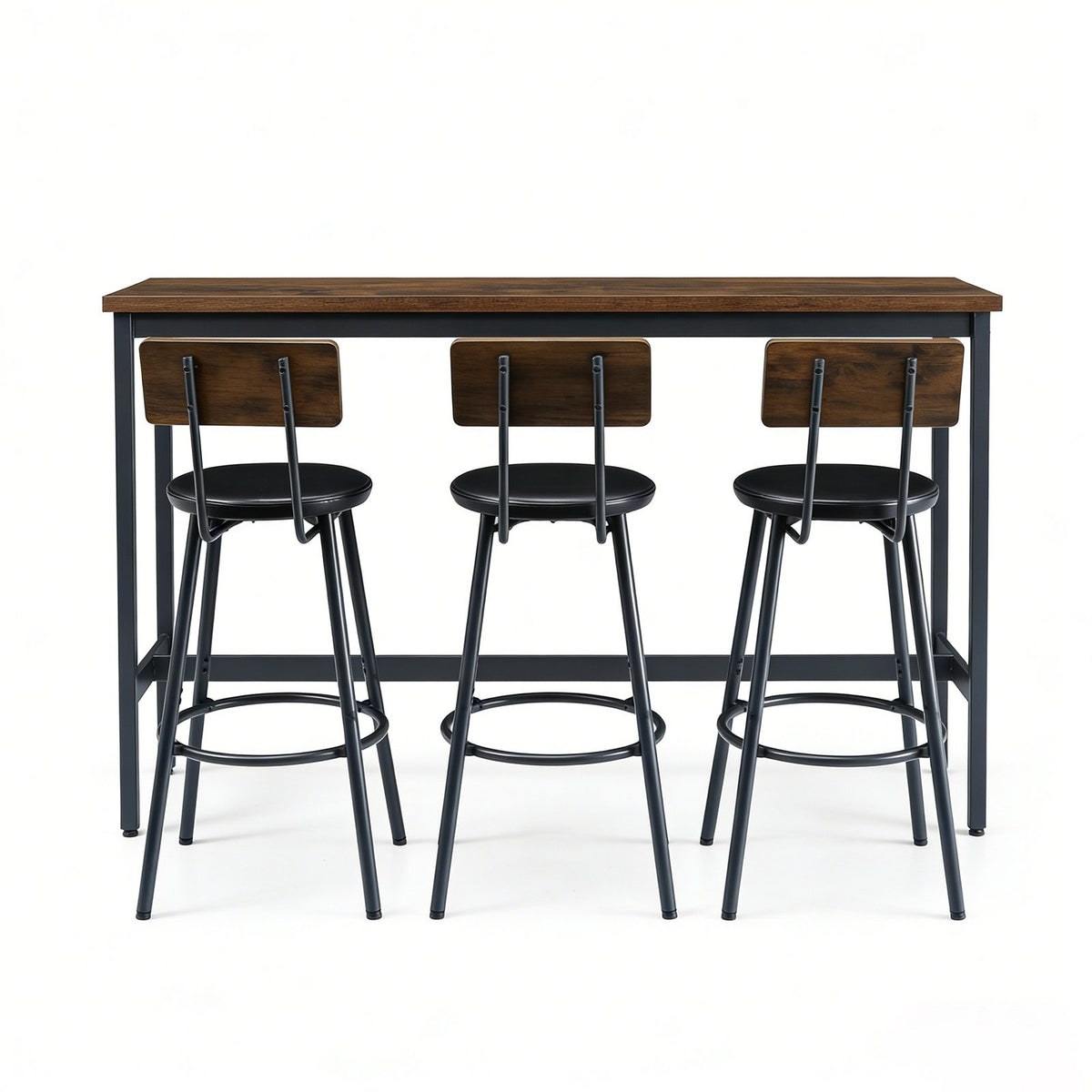 Bar Table and Chairs Set for 3, 4 Piece Industrial Dining Table Set with 3 PU Upholstered Bar Stools, Bar Table Set, Small Space Corner
