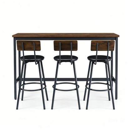 Bar Table and Chairs Set for 3, 4 Piece Industrial Dining Table Set with 3 PU Upholstered Bar Stools, Bar Table Set, Small Space Corner