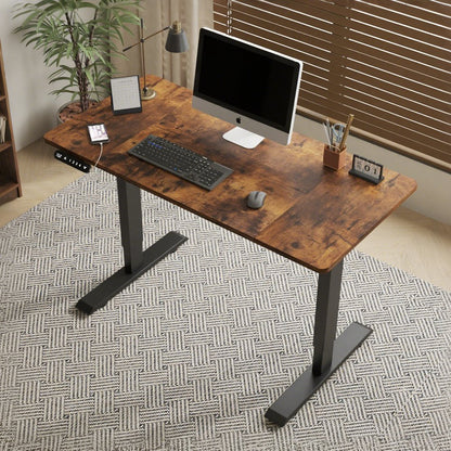 55'×24" Rustic Brown Electric Standing Desk Height Adjustable Desk for Home and Office Computer Table Gaming Desk Modern Lift-up Desk