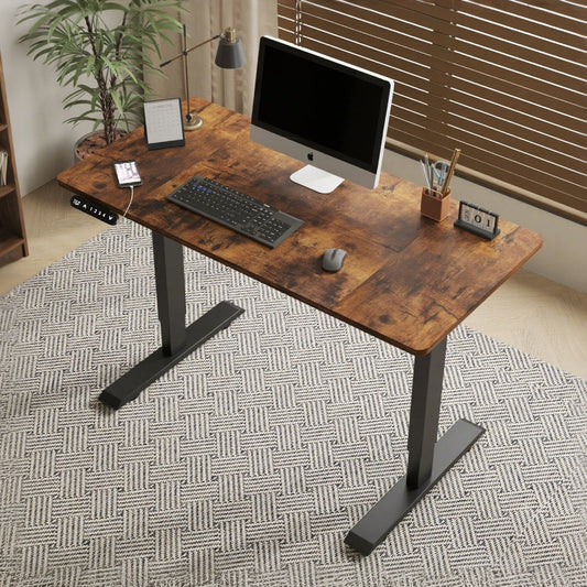 55'×24" Rustic Brown Electric Standing Desk Height Adjustable Desk for Home and Office Computer Table Gaming Desk Modern Lift-up Desk
