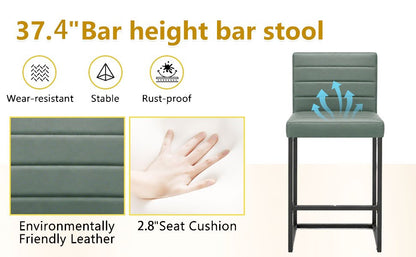 25.6 Inch Counter Height Bar Stools Set of 2 with PU Cushion and Back Modern Bar Chairs for Kitchen Island Counter with Metal Leg for Restaurant Dining Room Office, Green and Black.W2920P462102
