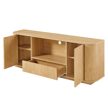 64-Inch Wavy TV Stand, Rounded Sideboard, Storage Cabinet, Wooden Vertical Stripe Cabinet for Living Room/Bedroom/Entryway. Natural,64''W x 15''D x 24''H.