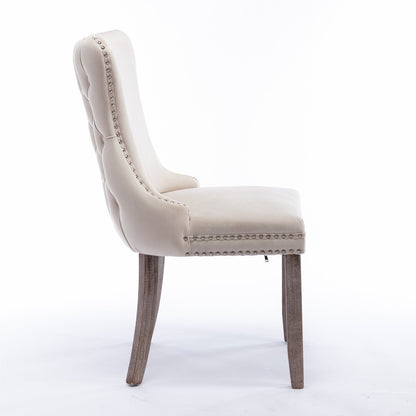 A&A Furniture, Upholstered Wing-Back Dining Chair with Backstitching Nailhead Trim and Solid Wood Legs, Set of 2, Beige, SW8809BG, KD