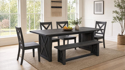 70.87" Farmhouse Large Dining Table for 6-8 People,  Rectangular Wood Dining Table, Rustic Kitchen Dinner Table with X Solid Legs for Dining Room & Living Room,  Gray