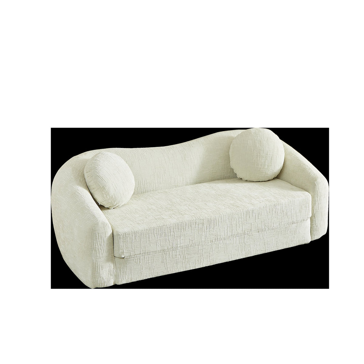 86-inch Curved Convertible Sofa Recliner, 2-in-1 Frameless Folding Sofa Bed with Pull-Out Base and Deep Seat Design, Chenille Two-Seater Reclining Sofa, No Assembly Required  beige