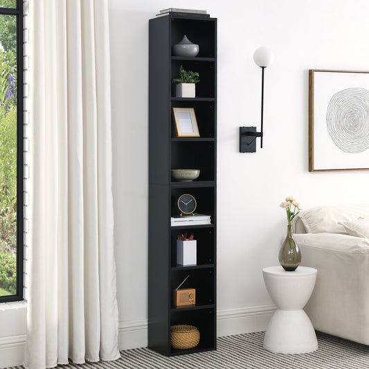 8-Tier Media Tower Rack, CD DVD Slim Storage Cabinet with Adjustable Shelves, Tall Narrow Bookcase Display Bookshelf