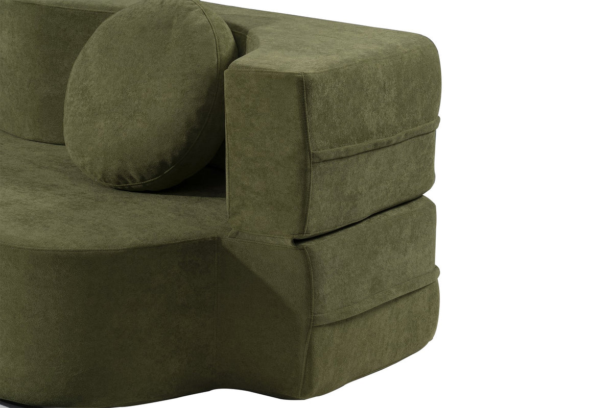 2-in-1 Folding Sofa Bed with Pillow, Twin Sleeper Sofa, Floor & Futon Loveseat Couch, Foam Folding Mattress Sleeper for Living Room, Guest Use, Office, Apartment, No Assembly Required,Green