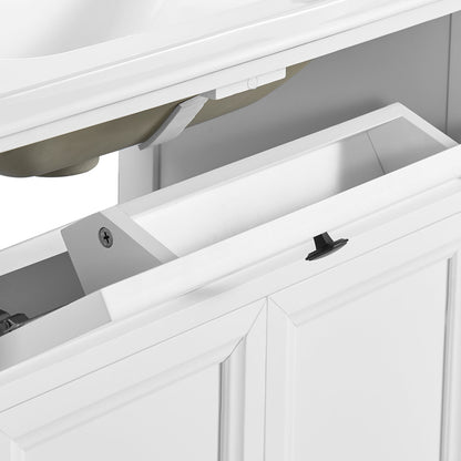 27.8" Modern Bathroom Vanity Set with Reinforced Legs & Painted Surface, Mid-Century Freestanding Bathroom Vanity Sink with Storage, High-end Restroom Vanity Cabinet with Flip-top Drawer&Metal Handles
