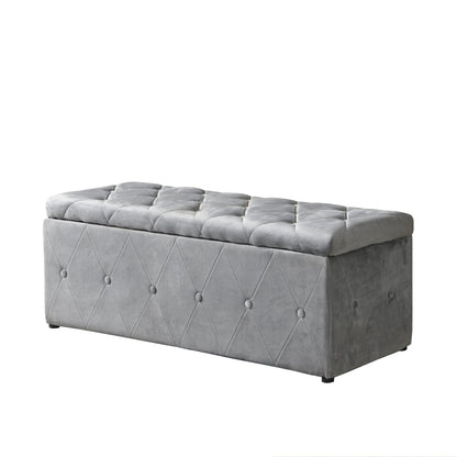 1 Piece Rectangular Storage Ottoman Short velvet with 2 Set Ottomans - Light Gray