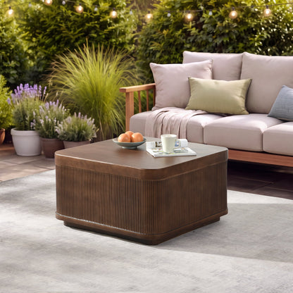 32"Modern Square Outdoor and Indoor Striped Waterproof Coffee Table, Durable MgO Cement Design, Suitable for Terraces, Gardens, Backyards and Living Rooms(Brown)