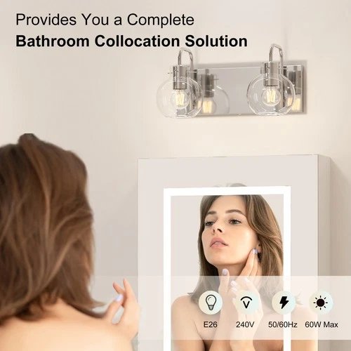 Bathroom Vanity Light Modern Brushed Nickel Wall Sconce with Clear Glass Shade-2-Light