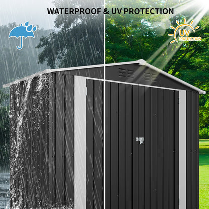 8ft x 4ft Outdoor Metal Storage Shed with Lockable Latch, Black(7.81*3.64 FT)