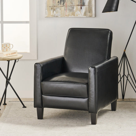 27.5" Push Back Recliner Chair Upholstered Recliner Armchair with Solid Beech Wood Legs for Living Room and Bedroom(Old SKU:52422.00PUBLK), Black