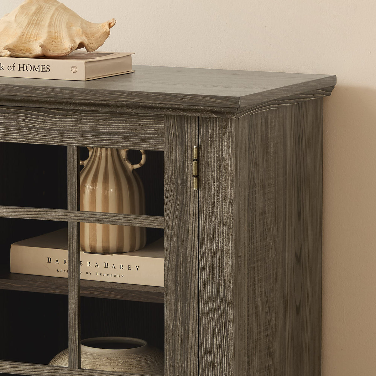 70" Modern TV Stand with 2-Door Storage, Faux Stone Media Console Cabinet, Grey Large Entertainment Center