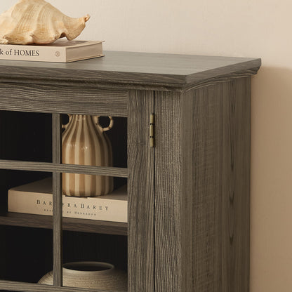 70" Modern TV Stand with 2-Door Storage, Faux Stone Media Console Cabinet, Grey Large Entertainment Center