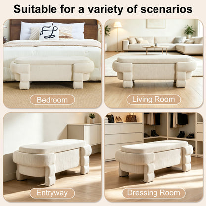 48.8" Ottoman with Storage,Storage Bench,Upholstered Entryway Bench with Seating, End of Bed Ottomans for Living Room, Bedroom, Modern Entryway Benchs,Beige