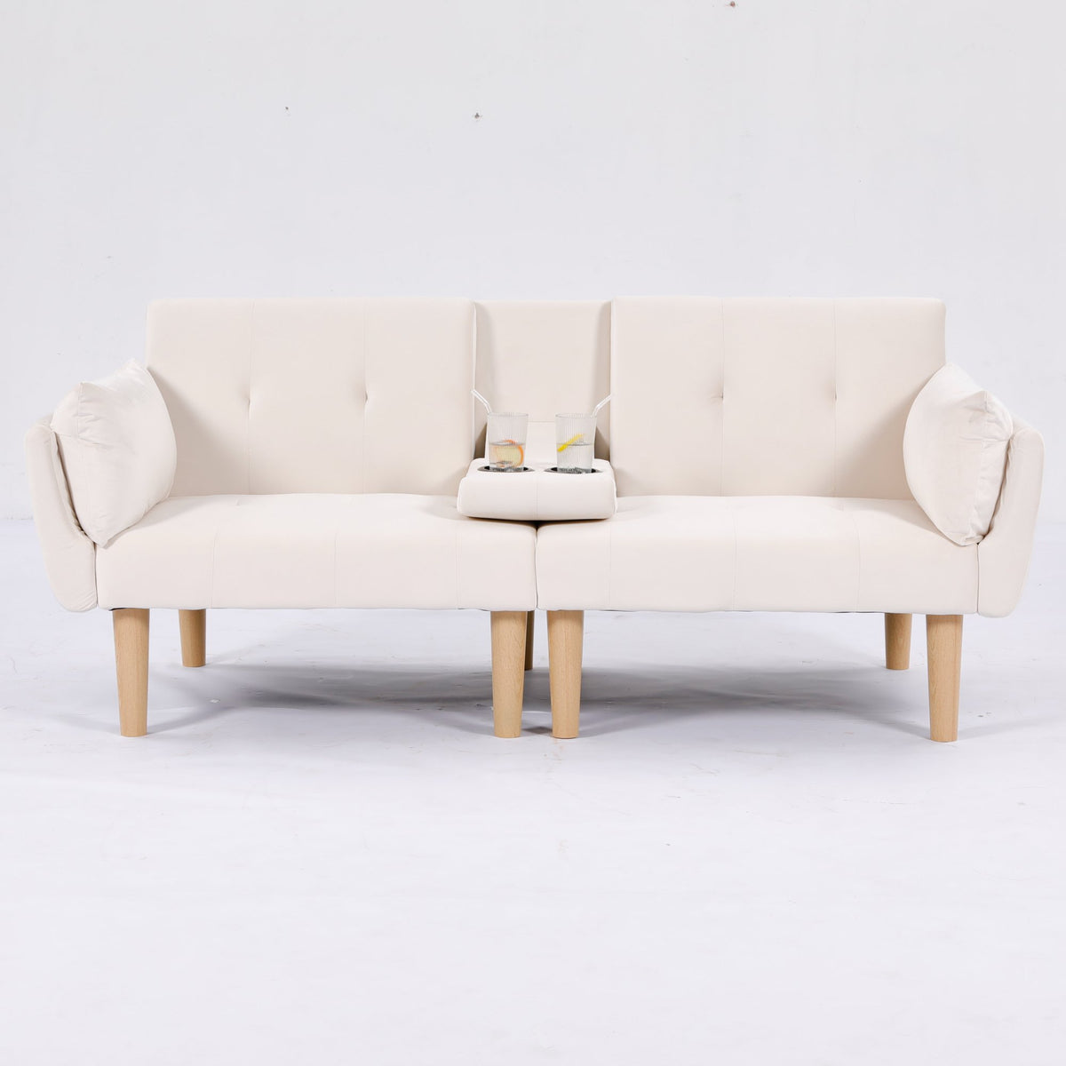 72 Inch Foldable Beige Double Sofa, Soft Velvet Upholstery, Comfortable Leisure 2‑Person Couch for Living Room Apartment.